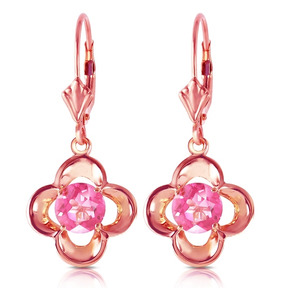 GOLD LEVERBACK EARRING WITH NATURAL PINK TOPAZ